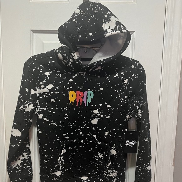 Brooklyn Cloth DRIP Hoodie Black Paint Splatter Streetwear Sweatshirt Small - Picture 2 of 13